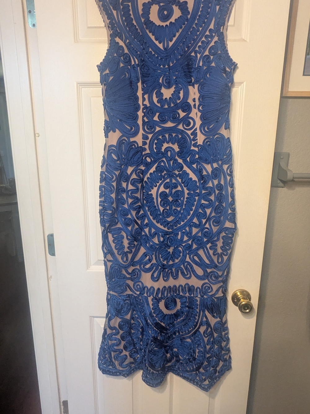 JS Collections Royal Blue Embroidered Midi Dress